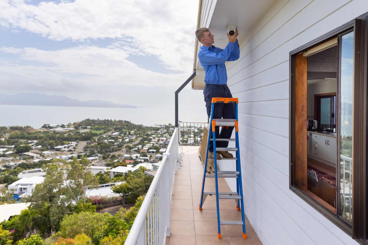 Security camera and sensor to monitor and deter theft and unlawful entry of residence